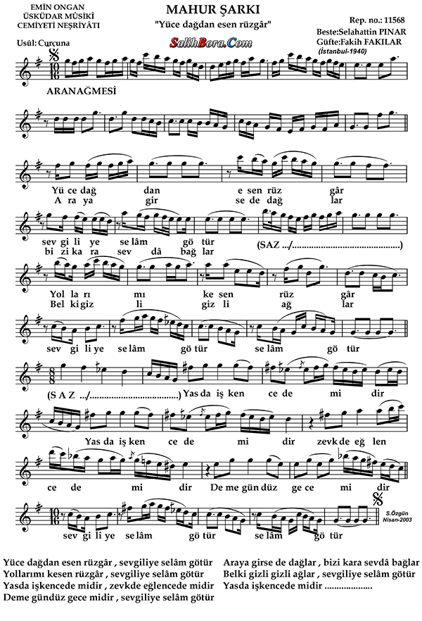 Yüce Dağdan Esen Rüzgâr 2 Yüce dağdan esen rüzgâr notası - 1