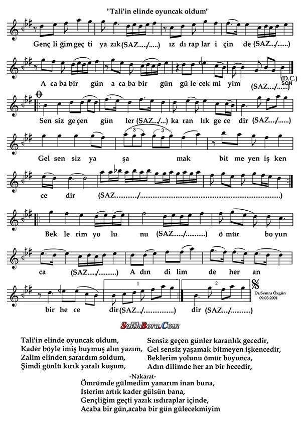 Tâlihin Elinde Oyuncak Oldum 3 Tâlihin elinde oyuncak oldum notası - 2