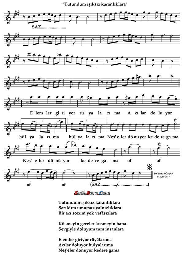 Tutundum Işıksız Karanlıklara 3 Tutundum ışıksız karanlıklara notası - 3