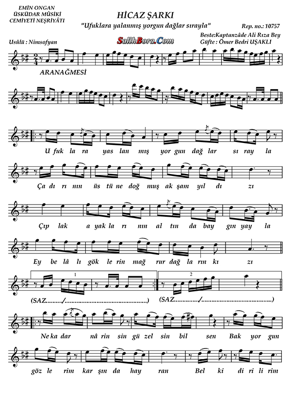 Ufuklara Yaslanmış Yorgun Dağlar Sırayla 2 Ufuklara yaslanmış yorgun dağlar sırayla notası - 2