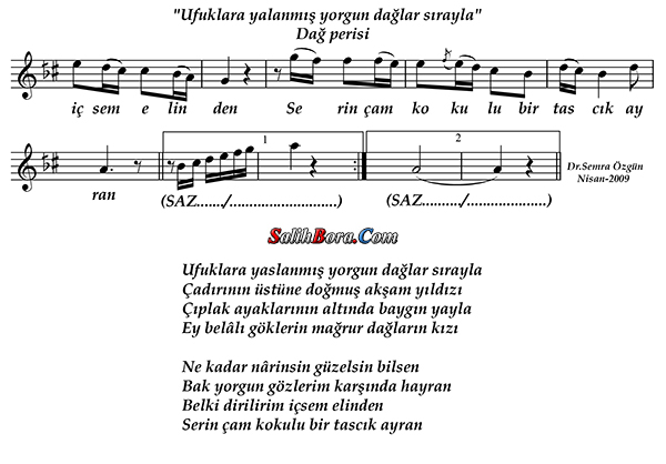Ufuklara Yaslanmış Yorgun Dağlar Sırayla 3 Ufuklara yaslanmış yorgun dağlar sırayla notası - 3