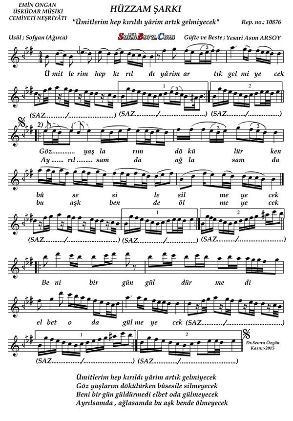 Ümitlerim Hep Kırıldı Yârim Artık Gelmeyecek 2 Ümitlerim hep kırıldı yârim artık gelmeyecek notası - 2