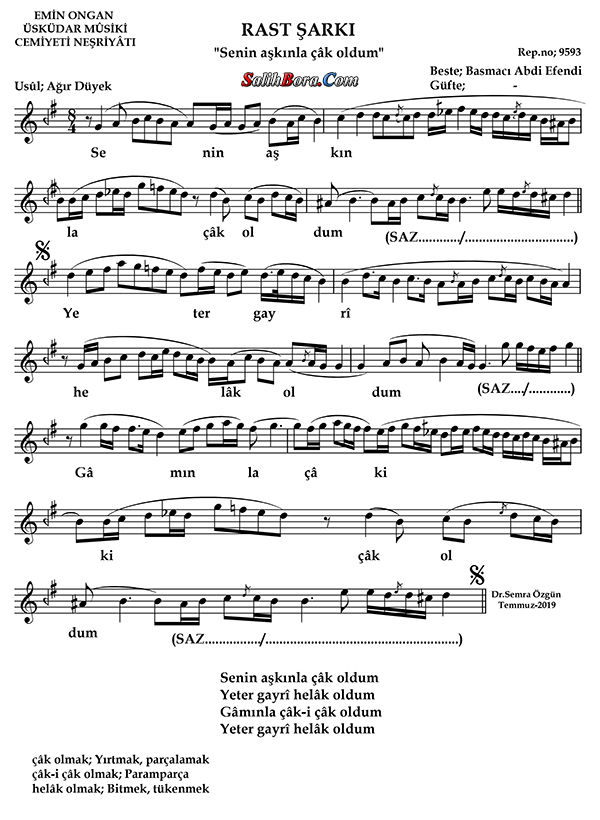 Senin Aşkınla Çâk Oldum 2 Senin aşkınla çâk oldum notası - 2