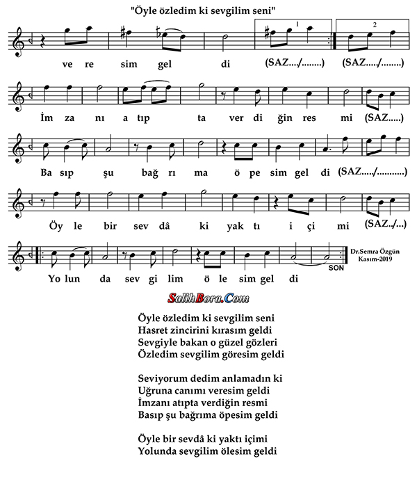 Öyle Özledim Ki Sevgilim Seni 3 Öyle özledim ki sevgilim seni notası - 3
