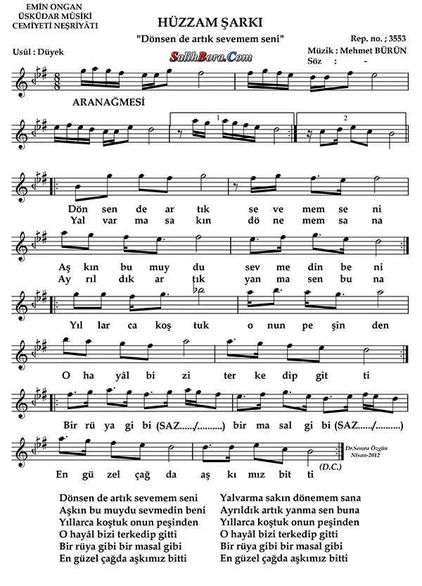 Dönsen de artık sevemem seni notası - 2