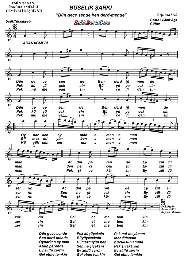 Dün Gece Sende Ben Derd-i Mende 2 Dün gece sende ben derd-i mende notası - 2