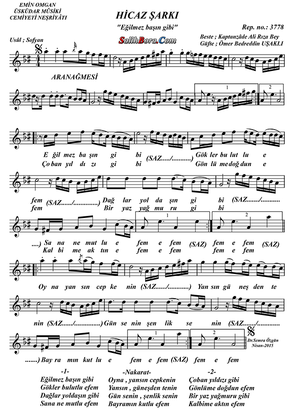 Eğilmez Başın Gibi 2 Eğilmez başın gibi notası - 2