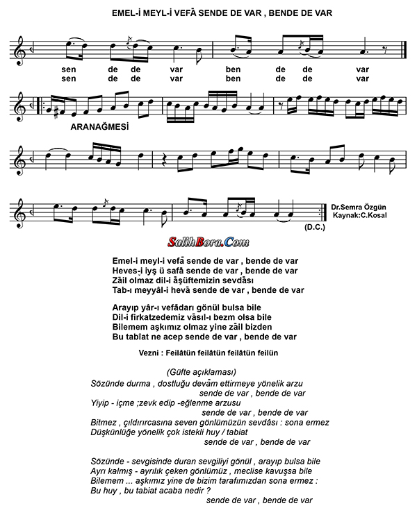 Emel-i Meyl-i Vefâ Sende De Var Bende De Var 3 Emel-i meyl-i vefâ sende de var bende de var notası - 3