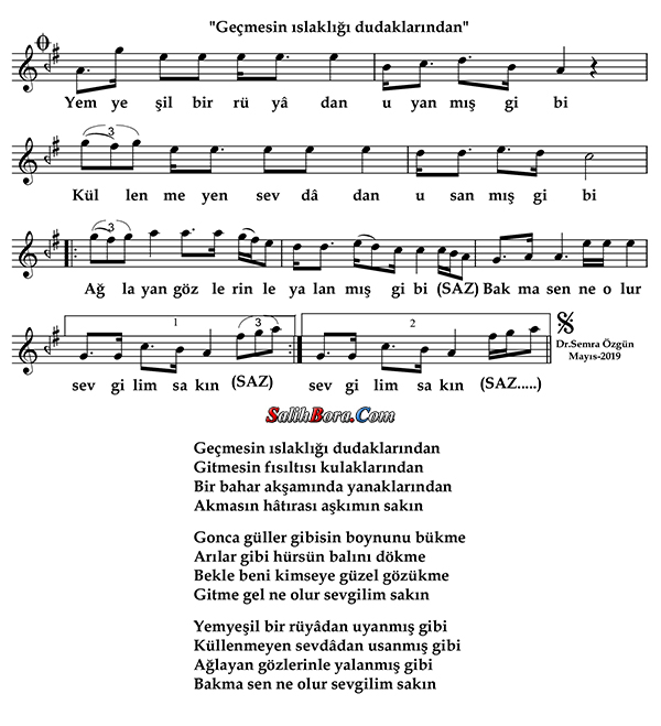 Geçmesin Islaklığı Dudaklarından 3 Geçmesin ıslaklığı dudaklarından notası - 3