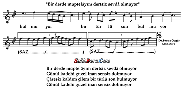 Bir Derde Müptelâyım Dertsiz Sevdâ Olmuyor 3 Bir derde müptelâyım dertsiz sevdâ olmuyor notası - 4