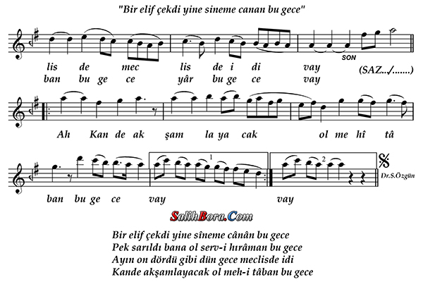 Bir Elif Çekti Yine Sîneme Cânân Bu Gece 3 Bir elif çekti yine sîneme cânân bu gece notası - 4