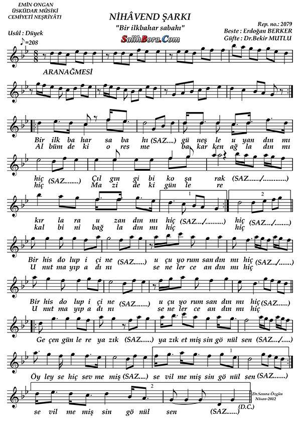 Bir İlkbahar Sabahı Güneşle Uyandın Mı Hiç? 2 Bir ilkbahar sabahı güneşle uyandın mı hiç notası - 1