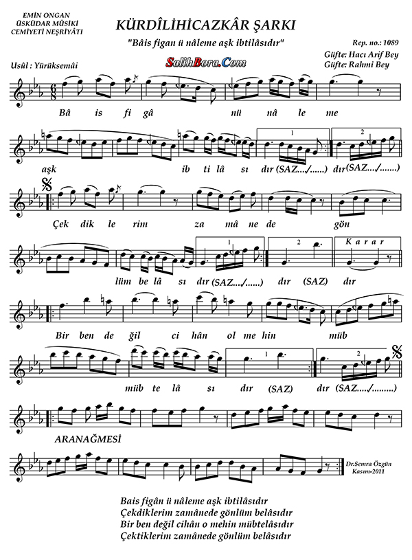 Bâis Figân-ü Nâleme Aşk İptilâsıdır 2 Bâis figân-ü nâleme aşk iptilâsıdır notası - 2