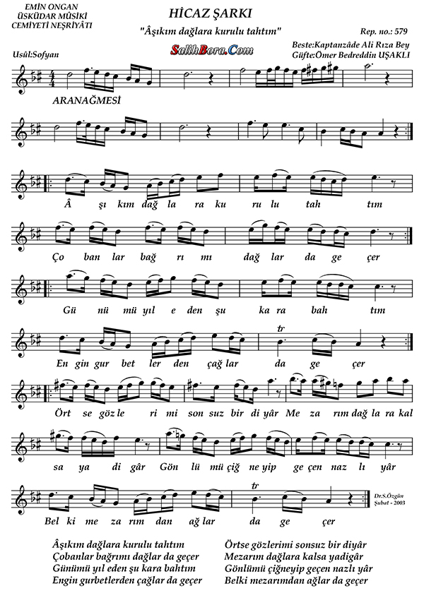 Âşıkım Dağlara Kurulu Tahtım 2 Âşıkım dağlara kurulu tahtım notası - 1
