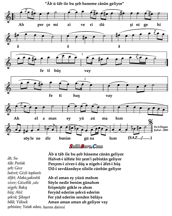 Âb ü Tâb İle Bu Şeb Hâneme Cânân Geliyor 3 Âb ü tâb ile bu şeb hâneme cânân geliyor notası - 2