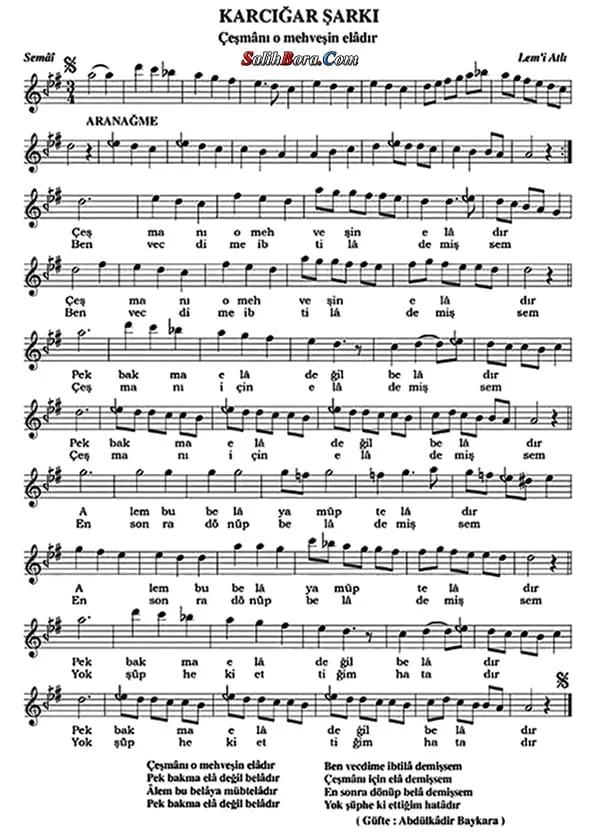 Çeşmânı o mehveşin elâdır notası - 1