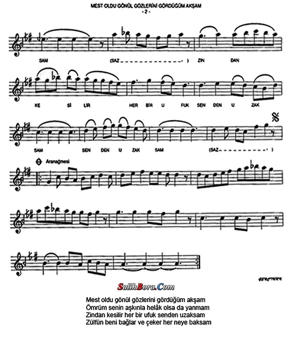 Mest oldu gönül gözlerini gördüğüm akşam notası - 2