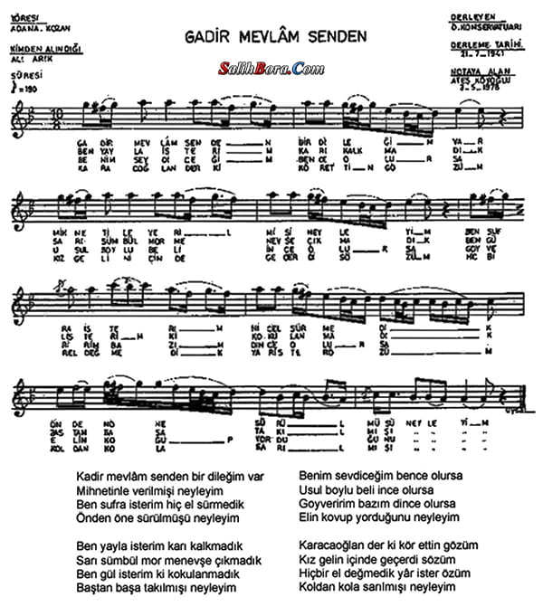 Kadir Mevlâm Senden Bir Dileğim Var 2 Kadir mevlâm senden bir dileğim var notası