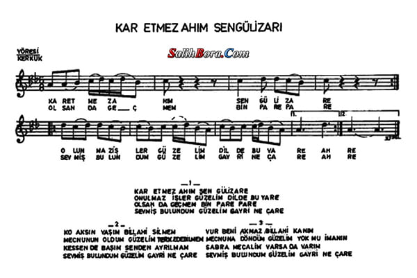 Kâr etmez âhım sen gül-i zâr'e notası