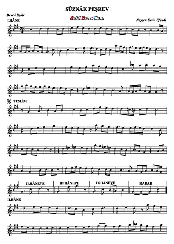Neyzen Emin Efendi'nin, sûzinâk peşrevi notası - 1