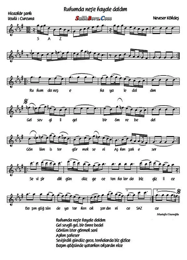 Rûhumda neşe hayâle daldım notası - 1