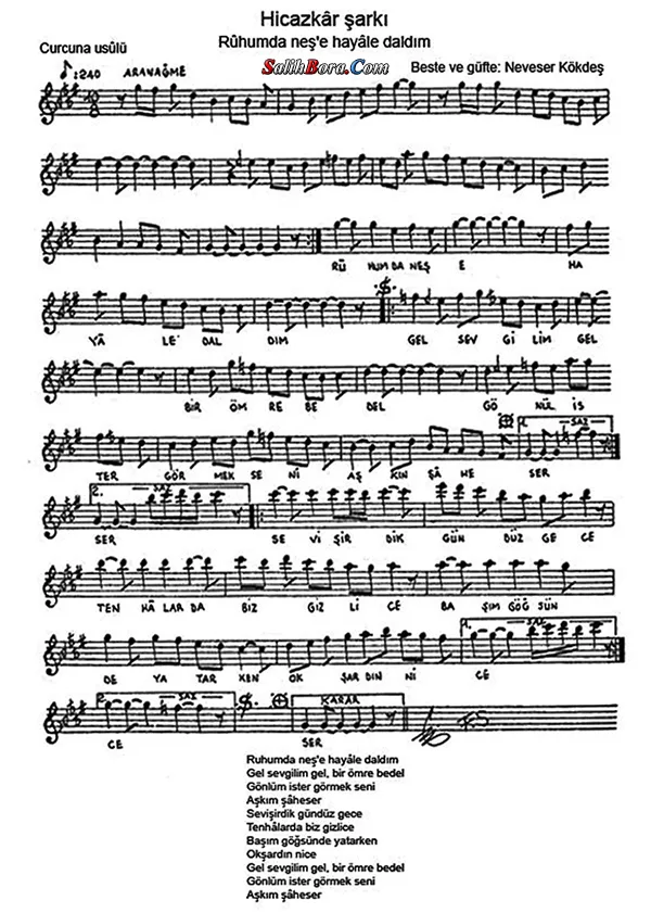 Rûhumda neşe hayâle daldım notası - 2