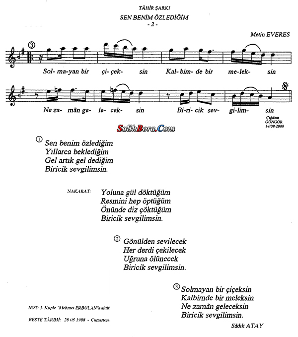 Sen Benim Özlediğim 3 Sen benim özlediğim notası - 2